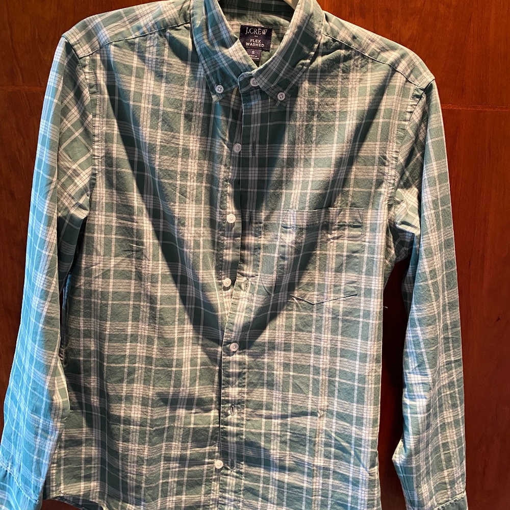 Mens Size S JCrew Green Plaid Button Down